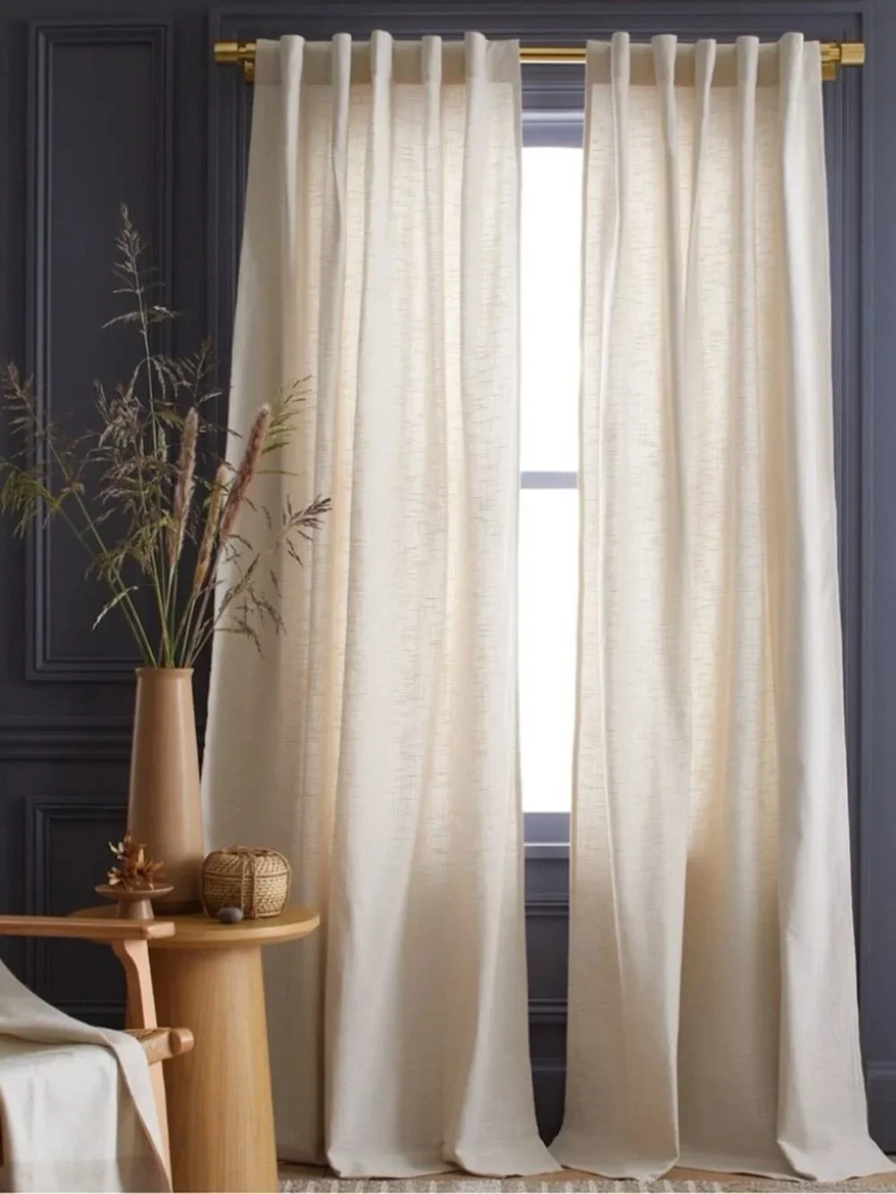 Quince Natural Cotton Slub Lined Curtain Panel 48